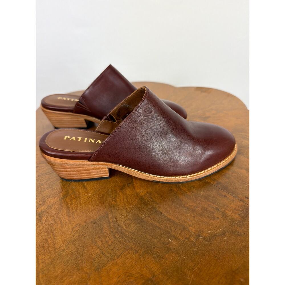 Patina Portland Leather Brown Leather Stacked Heel Mules Size 5.5 Mexico - Picture 3 of 11